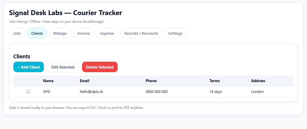 Courier Log Jobs Screenshot