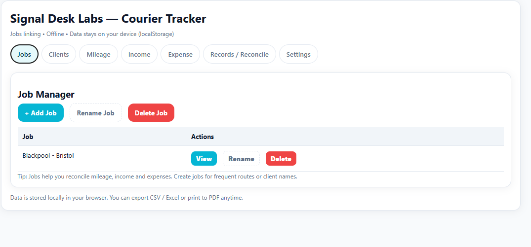 Courier Log Jobs Screenshot